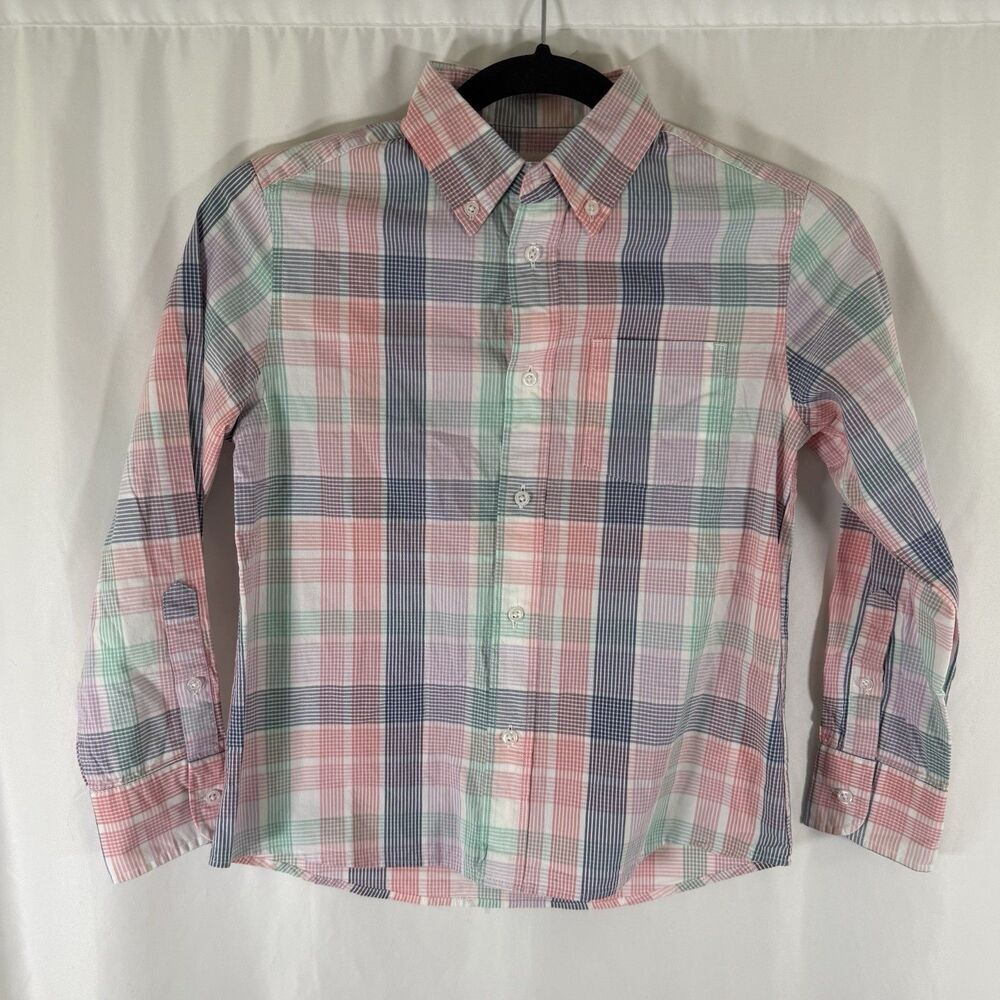 Crewcuts Dress Shirt Boys 8 White Pink Plaid Button Up Long Sleeve Cotton Blend